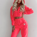 Damen nan Cropped Kapuzenjacke und High-Waist Jogginghose Set aus French Terry mit elastischem Bund