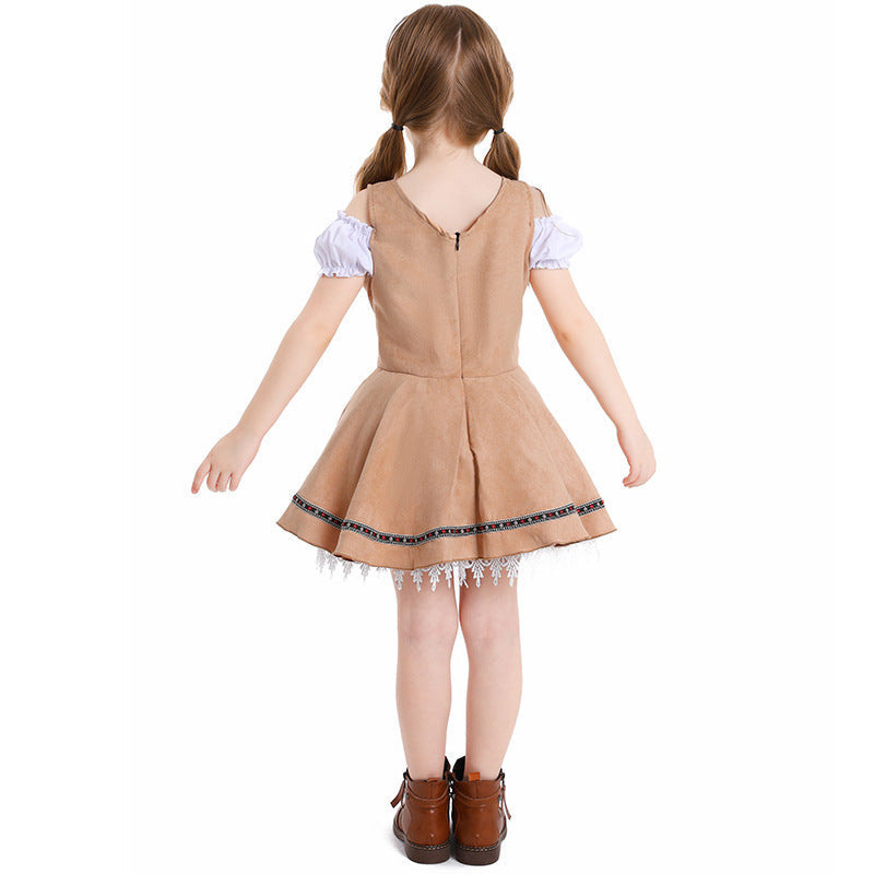 Damen nan traditionelles Kinderdirndl mit Schnürmieder, Spitzenunterrock und dekorativer Schürze