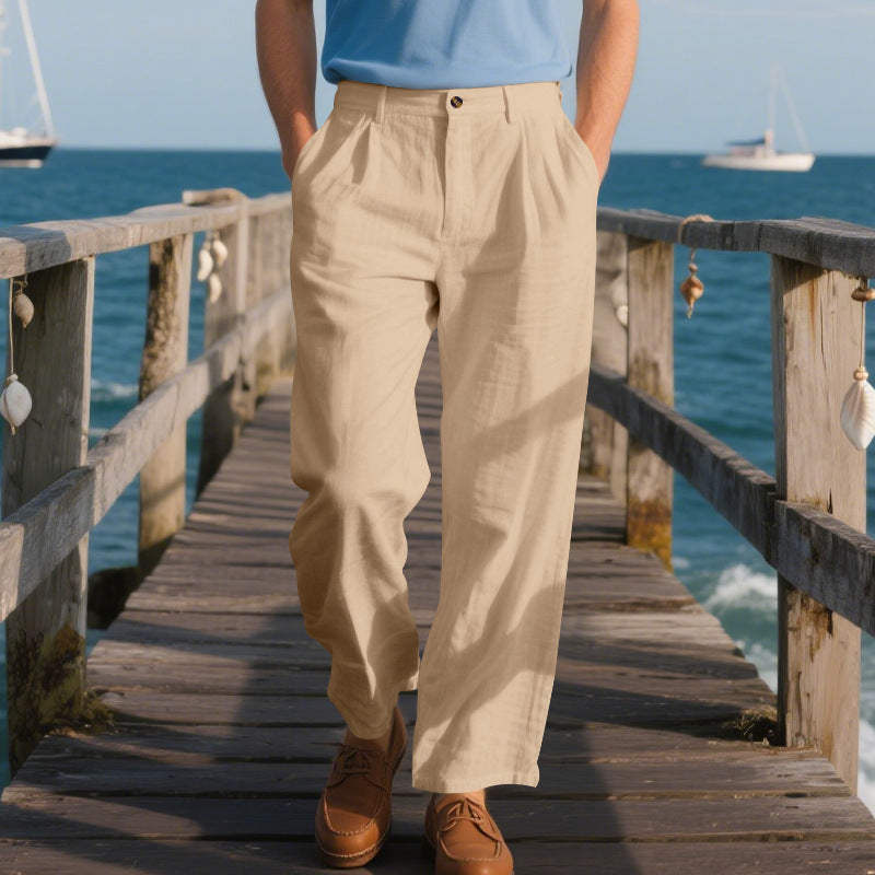 Herren nan elegante Leinenhose mit weitem Bein und Bundfalten