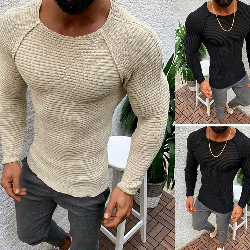 Herren nan figurbetonter Strickpullover mit Raglanärmeln und elastischer Struktur