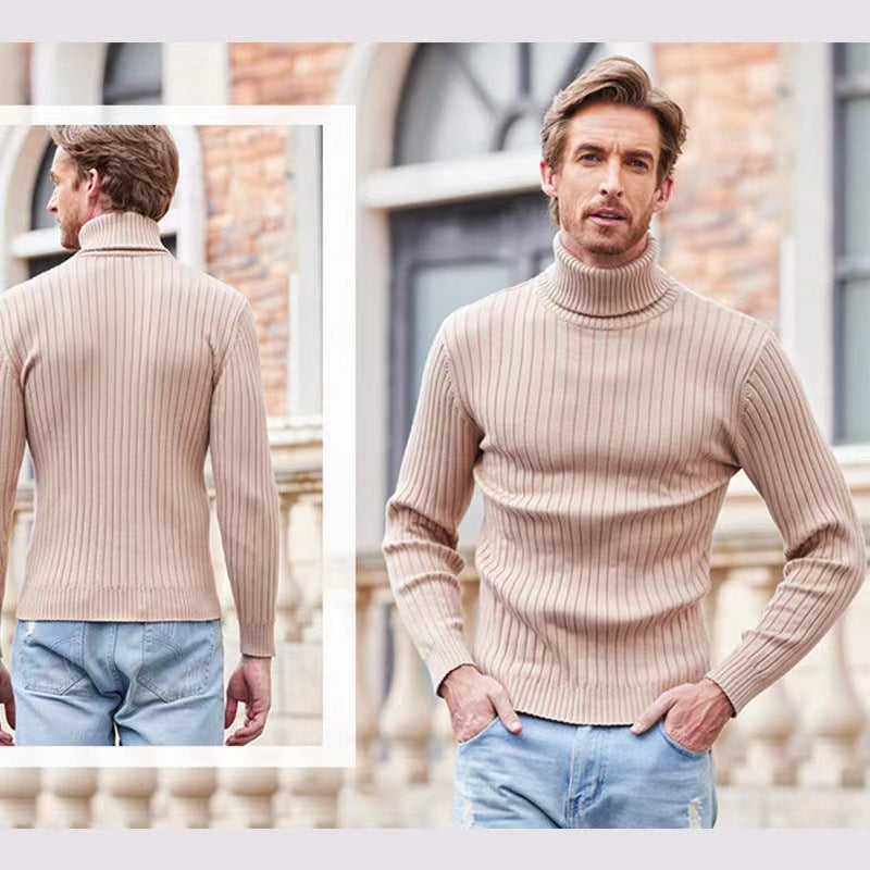 Herren nan gerippter Feinstrick-Rollkragenpullover Slim Fit