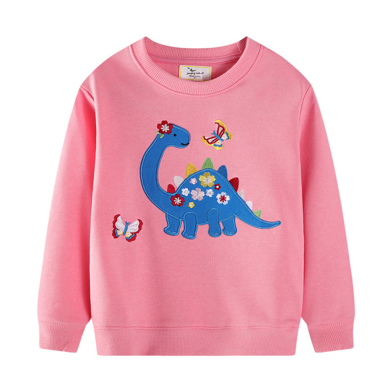 Mädchen Sweatshirt mit buntem Dinosaurier- und Blumenapplikationen