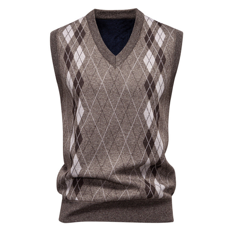 Herren nan elegante Rautenmuster-Strickweste mit V-Ausschnitt und leichtem Baumwollmix