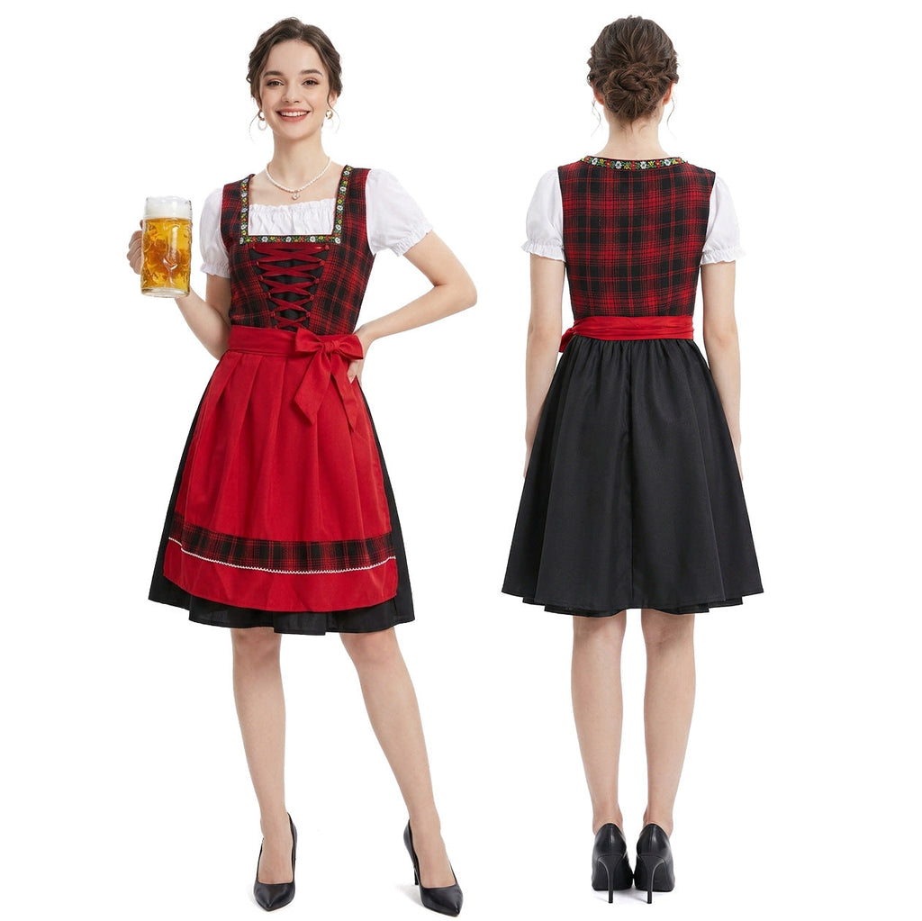 Damen nan traditionelles Dirndl Trachtenkleid mit geschnürtem Mieder und kurzem Puffärmel