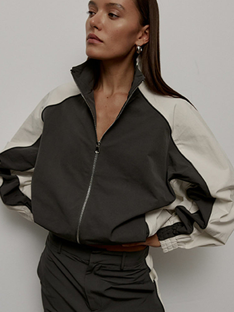 Damen nan sportive Oversize-Trackjacke mit hohem Stehkragen und Raglanärmeln