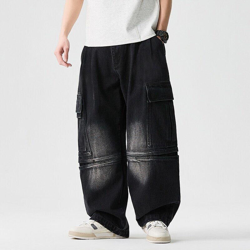 Herren nan extraweite Cargo-Jeans im Baggy-Stil mit verstärkten Knie-Nähten