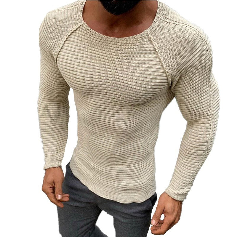 Herren nan figurbetonter Strickpullover mit Raglanärmeln und elastischer Struktur