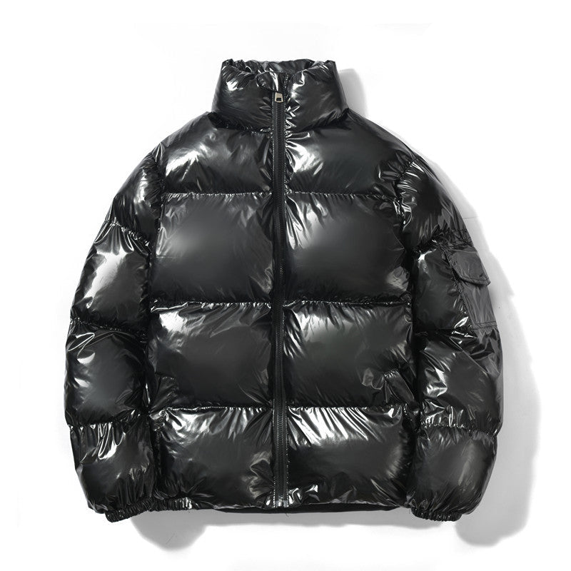 Herren nan glänzende Oversize Daunenoptik Steppjacke mit hohem Stehkragen und elastischen Bündchen