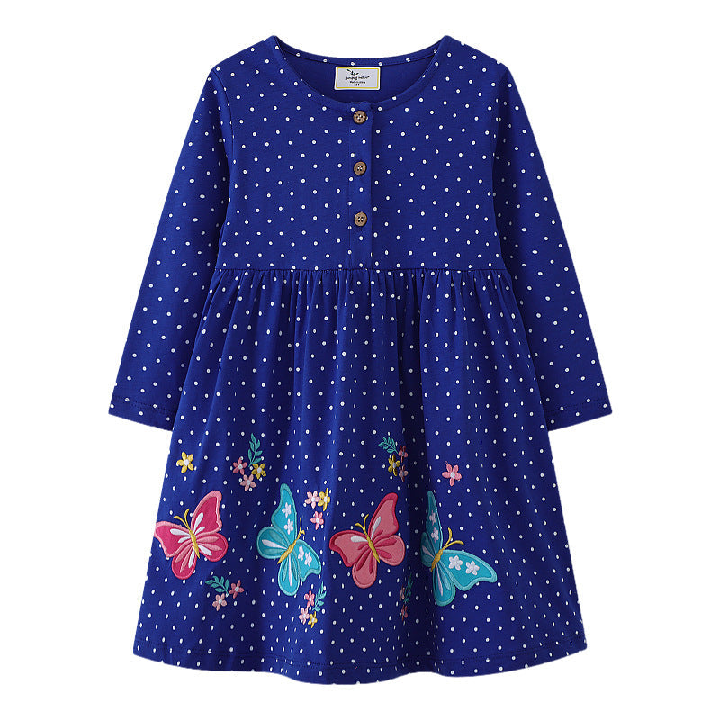 Mädchen Freizeitkleid mit floralen und Schmetterlingsapplikationen