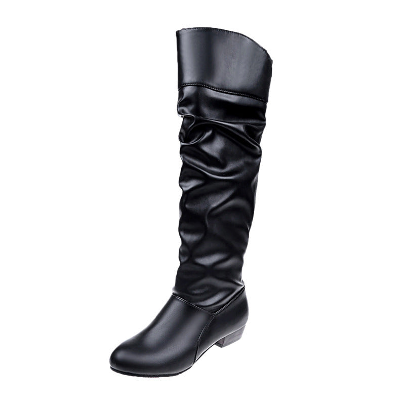 Damen nan knielange Slouch-Stiefel mit weichem Schaft und niedrigem Blockabsatz