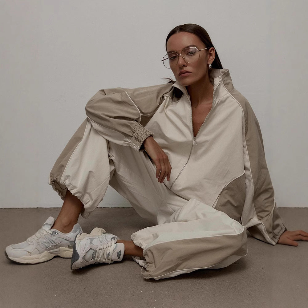 Damen nan sportive Oversize-Trackjacke mit hohem Stehkragen und Raglanärmeln