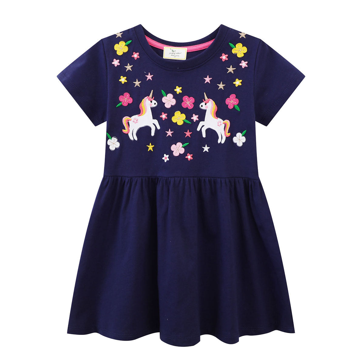 Mädchen Baumwollkleid mit zauberhaften Einhorn- und Blumendesigns