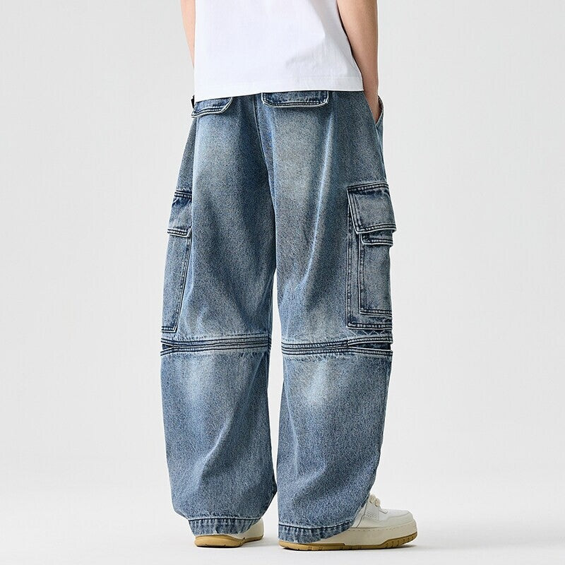 Herren nan extraweite Cargo-Jeans im Baggy-Stil mit verstärkten Knie-Nähten