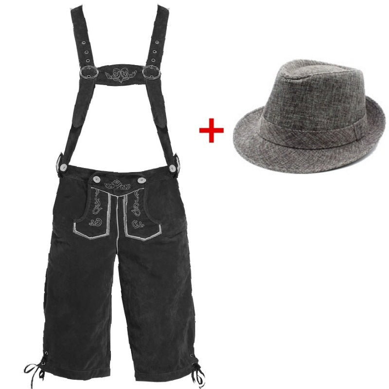 Herren nan Trachtenlederhose kniund mit verstellbaren Hosenträgern und Filzhut