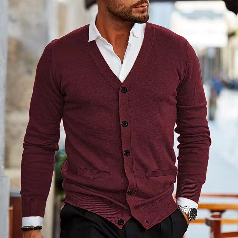 Herren nan Feinstrick V-Ausschnitt Cardigan mit Knopfleiste und Eingrifftaschen
