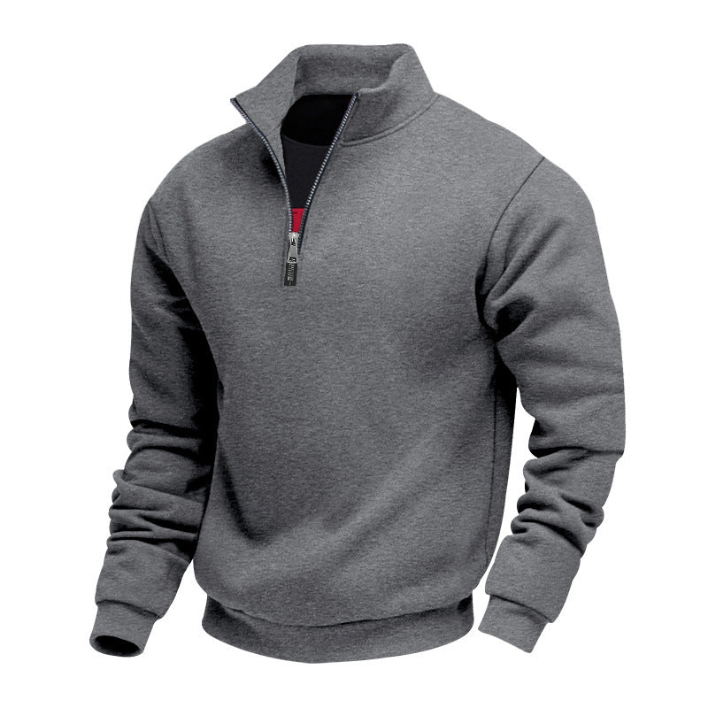 Herren nan halbhoher Reißverschluss-Sweatpullover mit Stehkragen weichem Fleecefutter und elastischen Bündchen