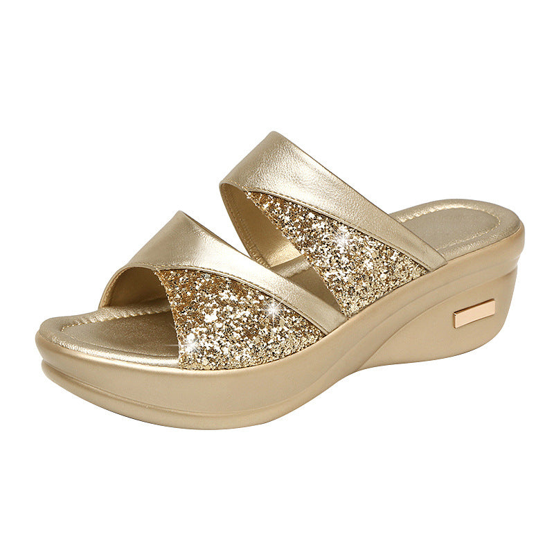 Damen Glitzernde Keil-Sandalen mit Komfort-Fußbett Selmira
