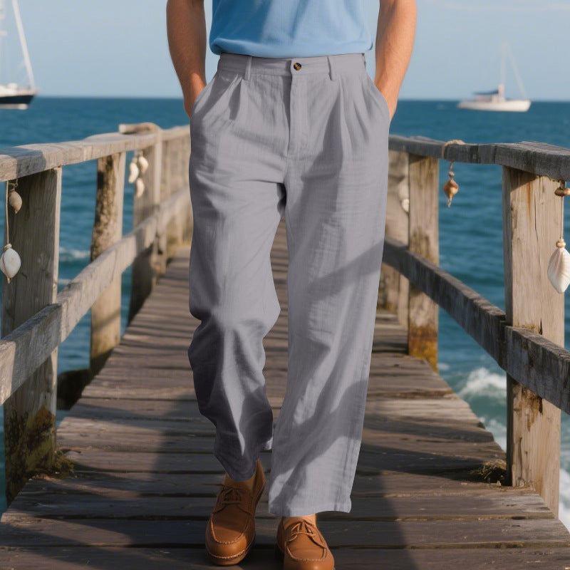 Herren nan elegante Leinenhose mit weitem Bein und Bundfalten