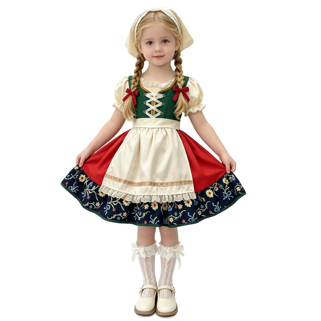 Damen nan traditionelles Kinderdirndl mit besticktem Rock und Spitzenschürze