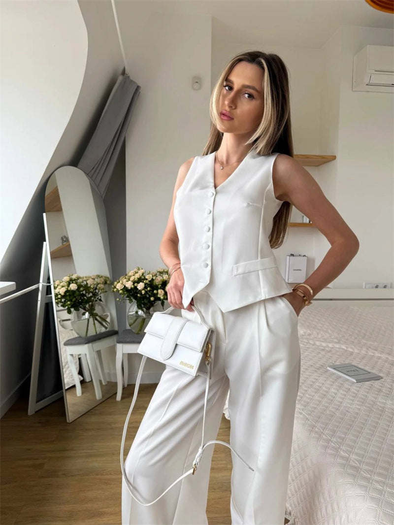 Damen elegantes 3-teiliges Anzug-Set mit ärmelloser Weste und weiten Hosen Selmira