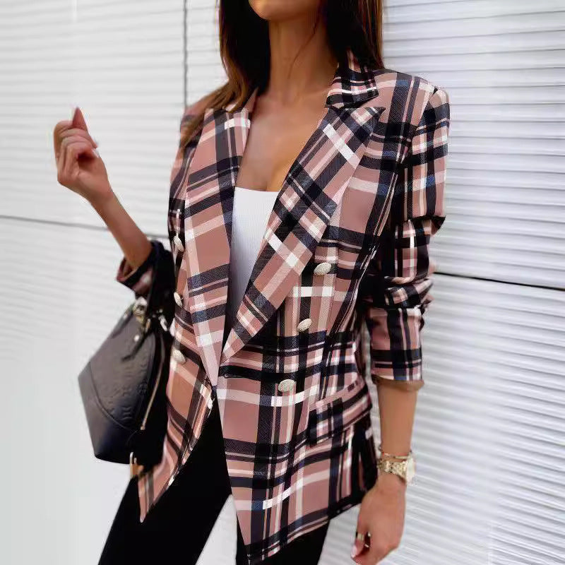 Damen Karierter Blazer mit doppelter Knopfleiste und schickem Schnitt Selmira