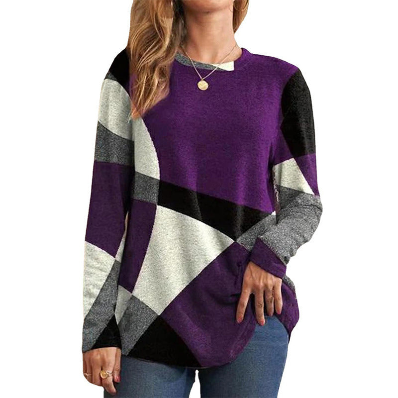 Damen nan Langarmshirt mit grafischem Print, Rundhalsausschnitt und geschwungenem Saum