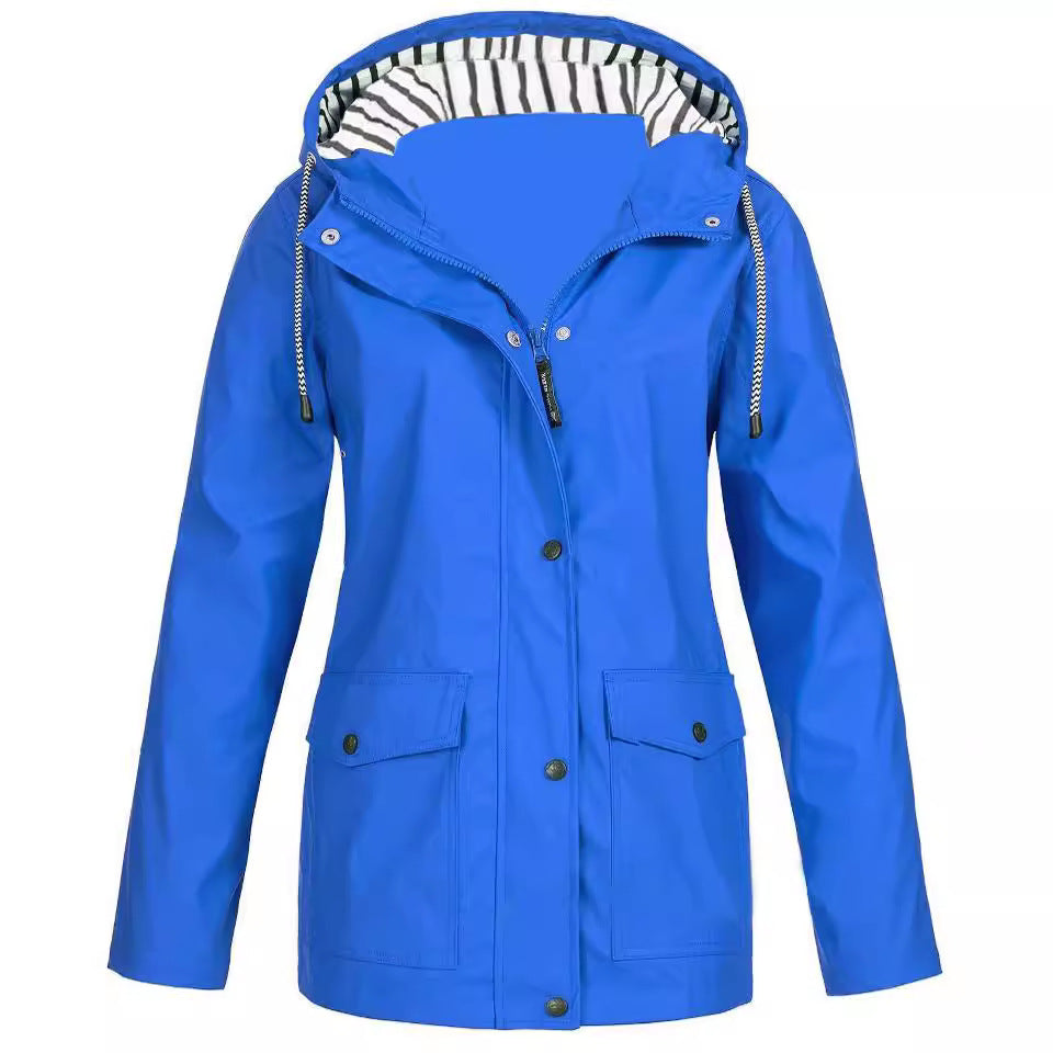 Damen nan wasserdichter Parka mit Kapuze, Kordelzug und aufgesetzten Taschen