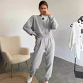 Damen nan Cropped-Sweater-Set mit V-Nahtdetail und hoher Taille Jogginghose