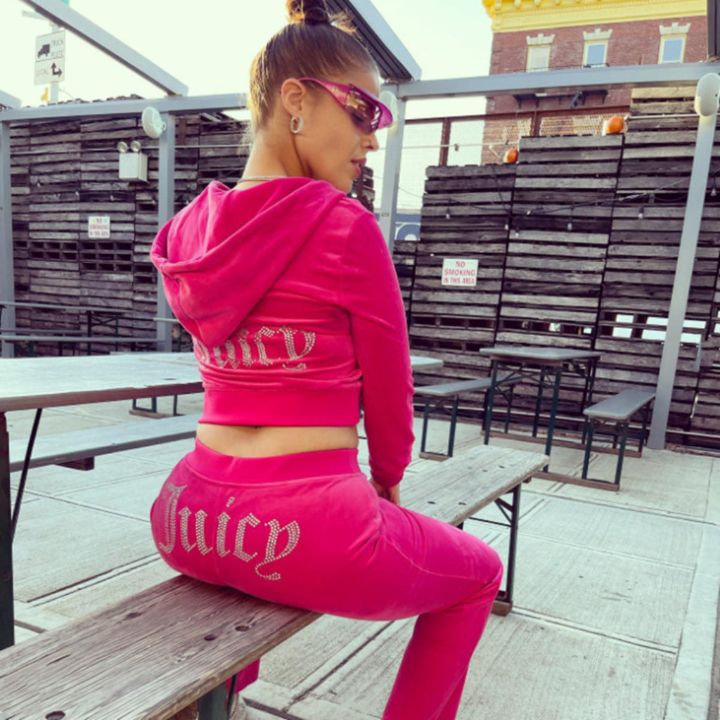 Damen nan luxuriöser Velours Trainingsanzug mit Reißverschlussjacke und Jogginghose