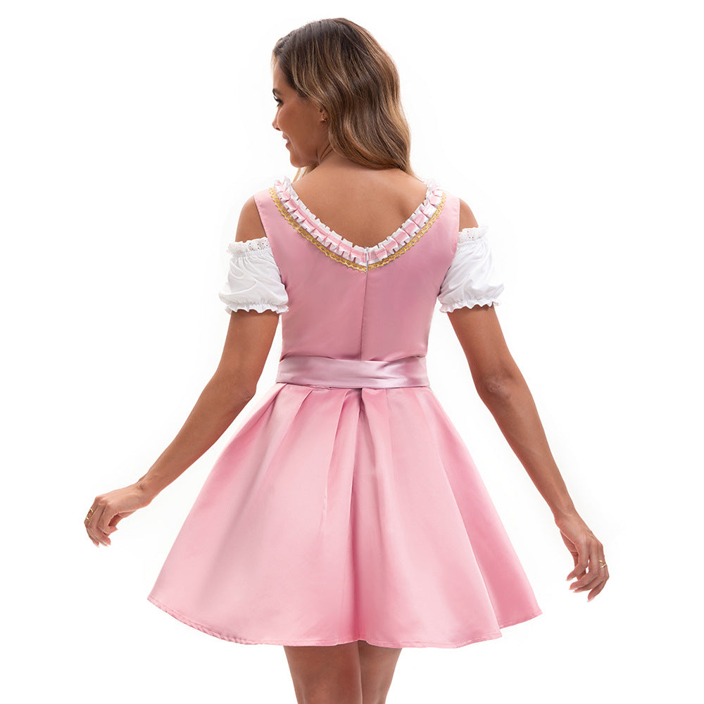Damen nan Dirndlkleid mit Spitzen-Schürze, dekorativer Schnürung und Puffärmeln