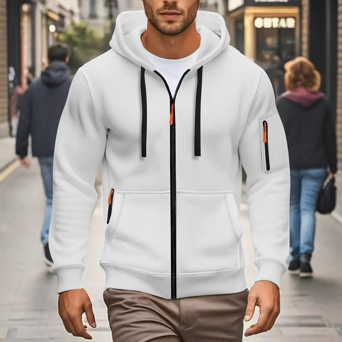 Herren nan funktionale Kapuzenjacke mit durchgehendem Reißverschluss, Ärmeltasche und elastischen Bündchen