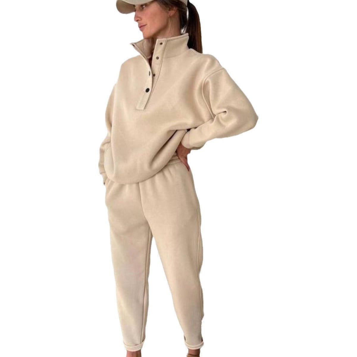 Damen nan kuscheliges Oversize Fleece-Set mit Stehkragen und Jogger