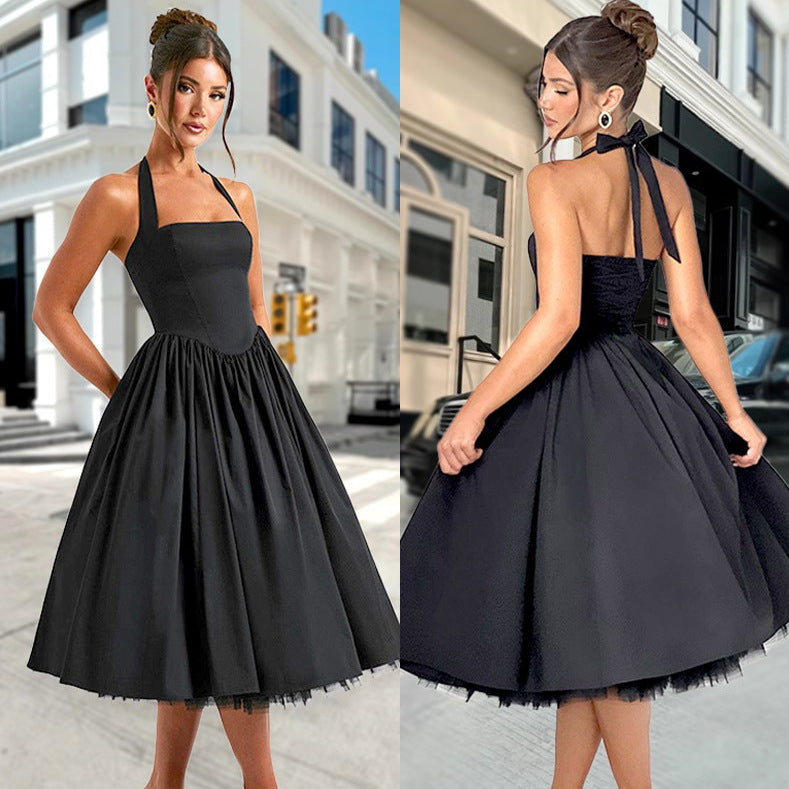 Damen A-Linien Cocktailkleid mit schulterfreiem Design und voluminösem Rock Selmira
