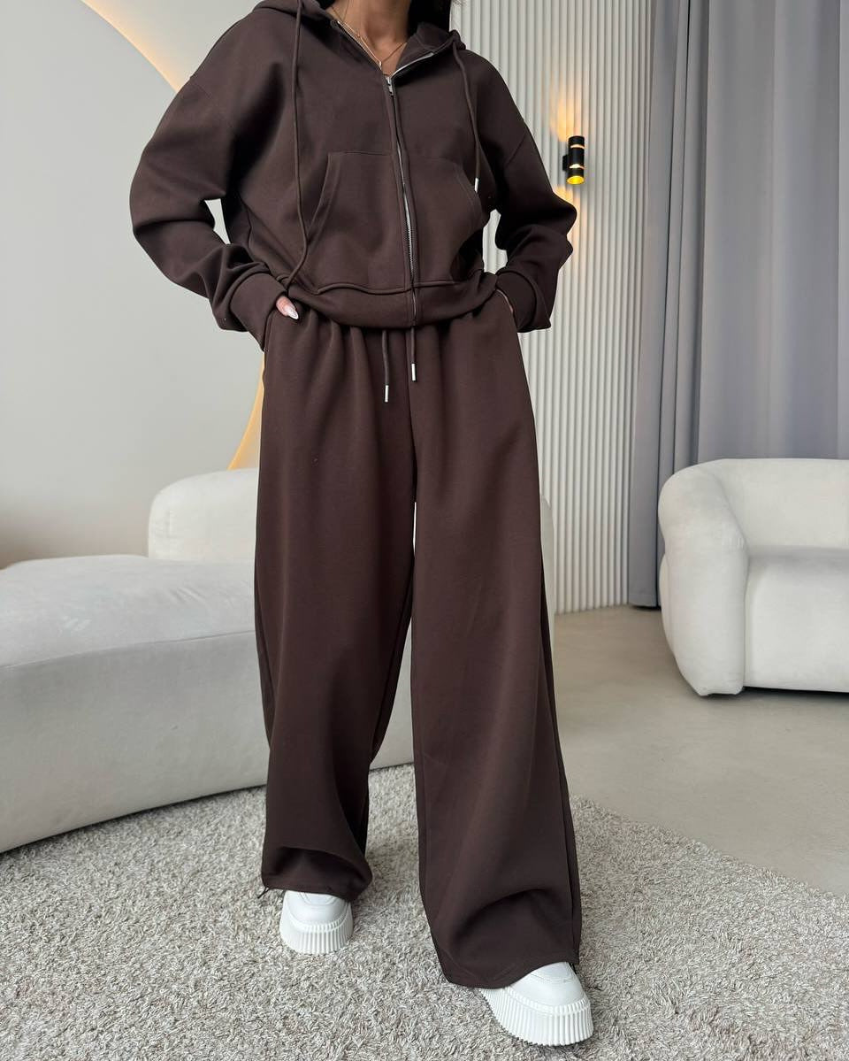 Damen nan weite Highwaist-Loungehose aus Sweatstoff mit Kordelzug und Eingrifftaschen