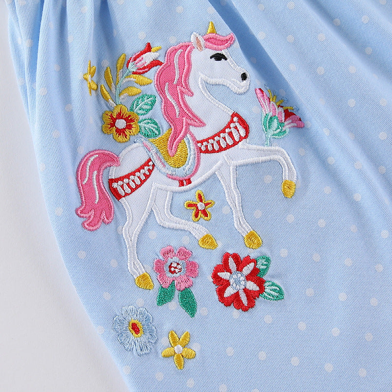 Mädchen Sommerkleid mit gesticktem Einhornmotiv