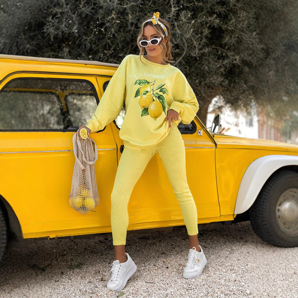 Damen nan Oversize Sweatshirt mit taillierten Rib-Leggings Set