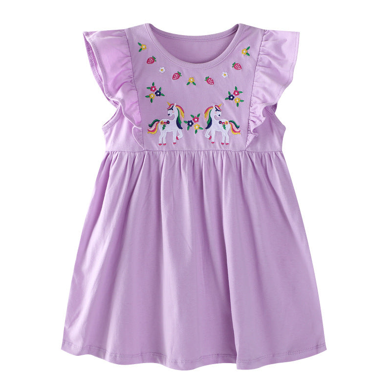 Mädchen Kleid mit zauberhaften Einhorn-Stickereien