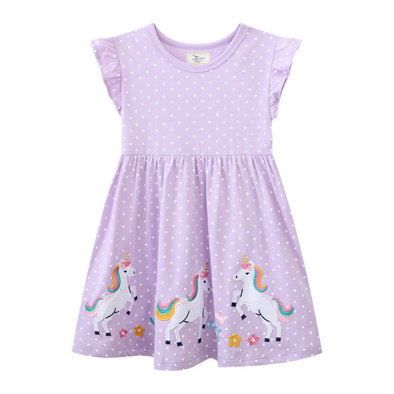 Mädchen Baumwollkleid mit bezaubernden Einhorn-Applikationen