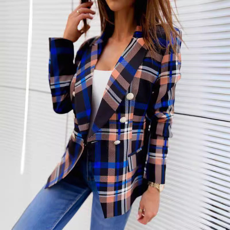 Damen Karierter Blazer mit doppelter Knopfleiste und schickem Schnitt Selmira