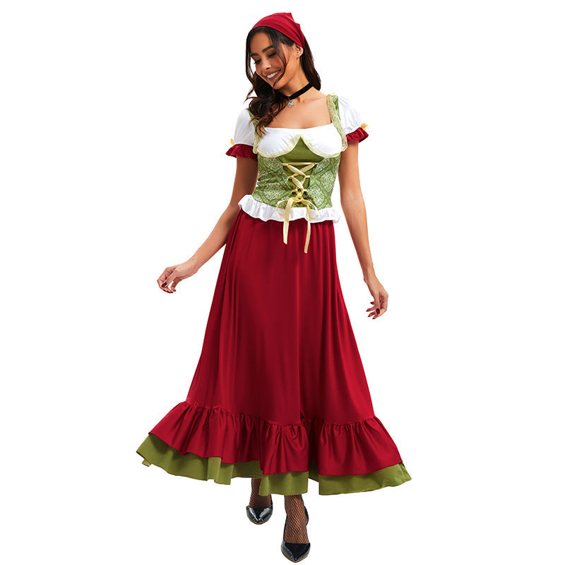 Damen nan traditionelles Dirndl Trachtenkleid Ensemble mit verstellbarem Corsagenmieder und langem Stufenrock