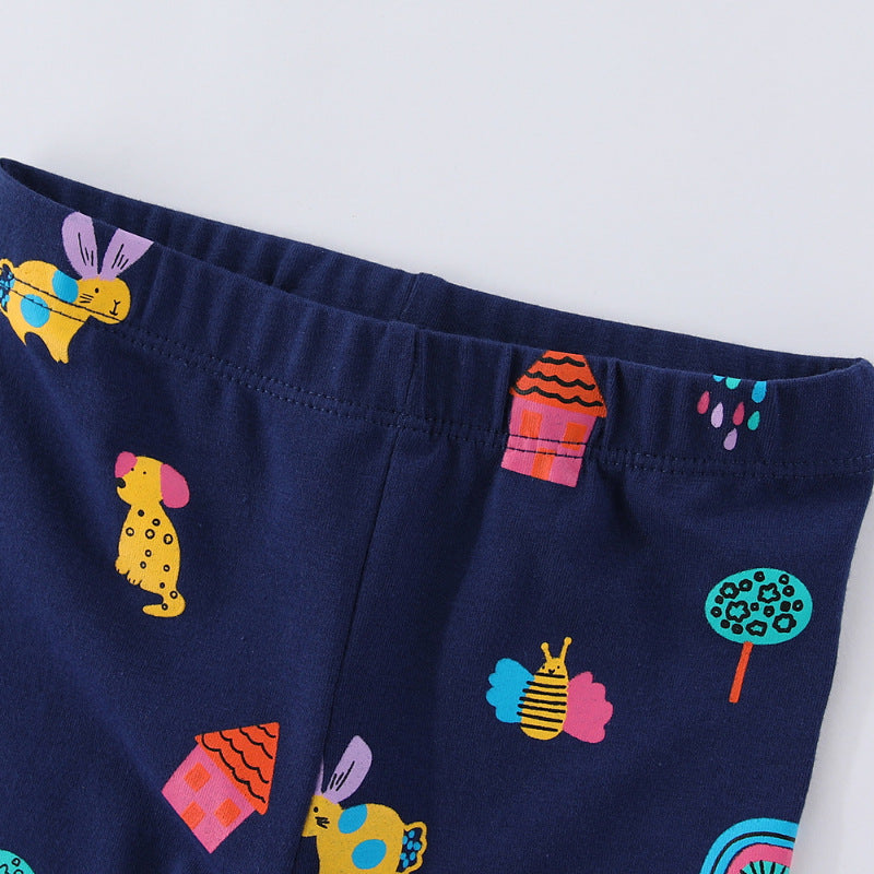 Mädchen Leggings mit buntem Tier- und Hausmuster
