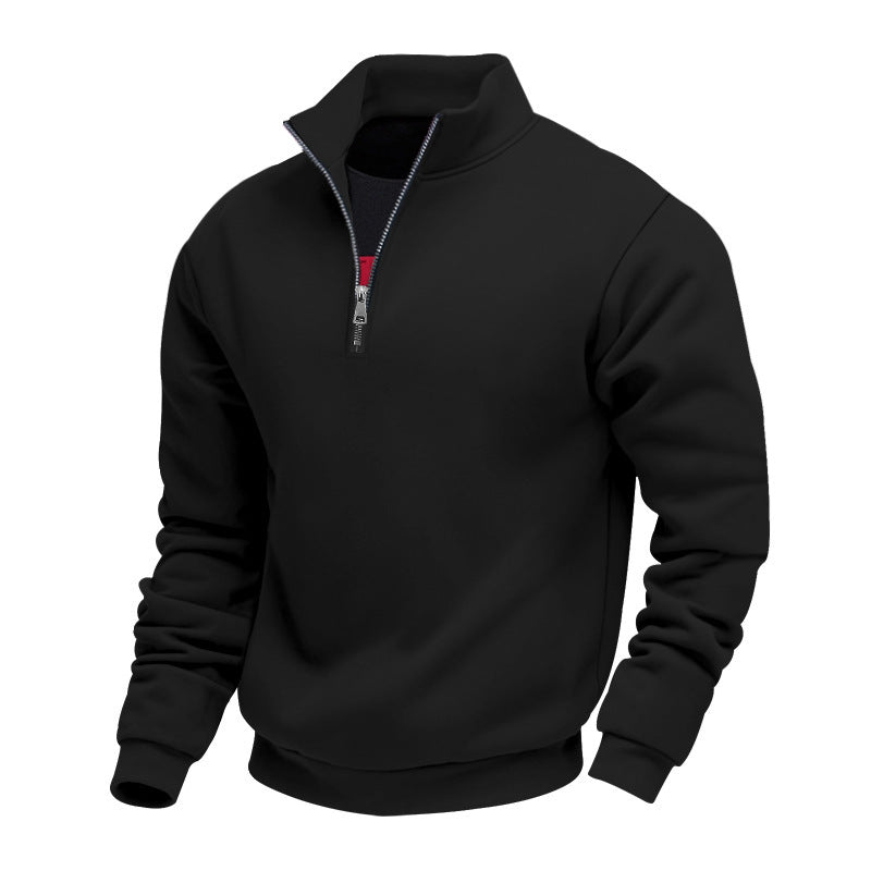 Herren nan halbhoher Reißverschluss-Sweatpullover mit Stehkragen weichem Fleecefutter und elastischen Bündchen