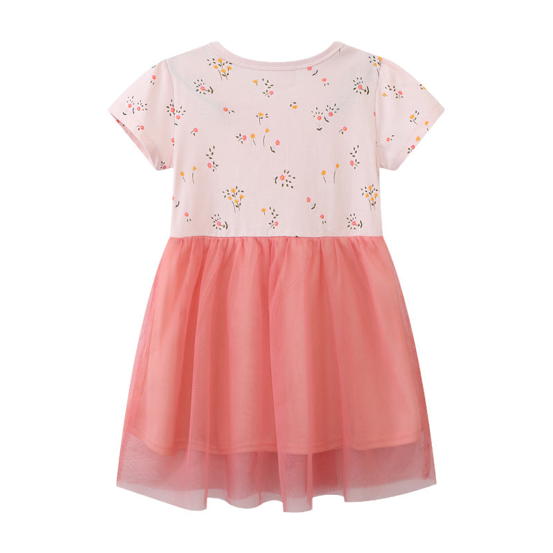 Mädchen Tüllkleid mit Hasenmotiv und floralen Applikationen