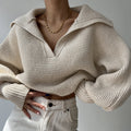 Damen nan Grobstrick-Pullover mit weitem Kragen und V-Ausschnitt
