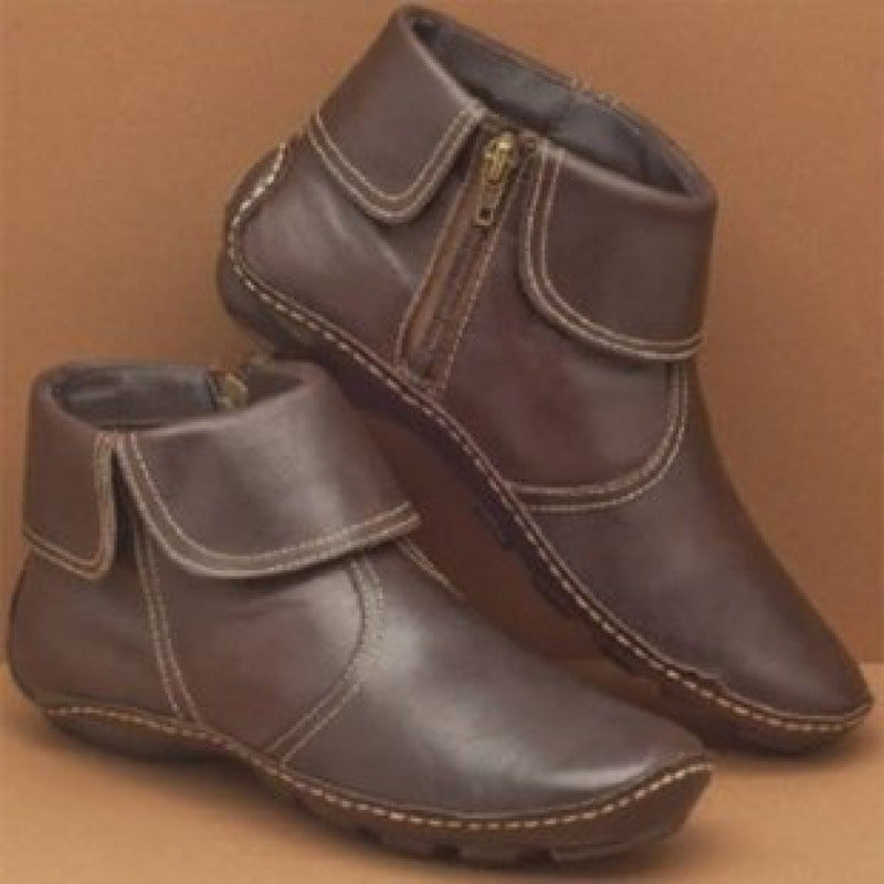 Damen nan knöchelhohe Lederoptik-Stiefelette mit umlegbarer Manschette und seitlichem Reißverschluss