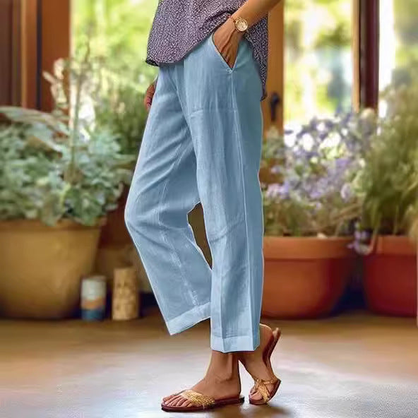 Damen nan lässige Cropped-Hose mit geradem Bein, dezenter Bügelfalte und seitlichen Eingrifftaschen
