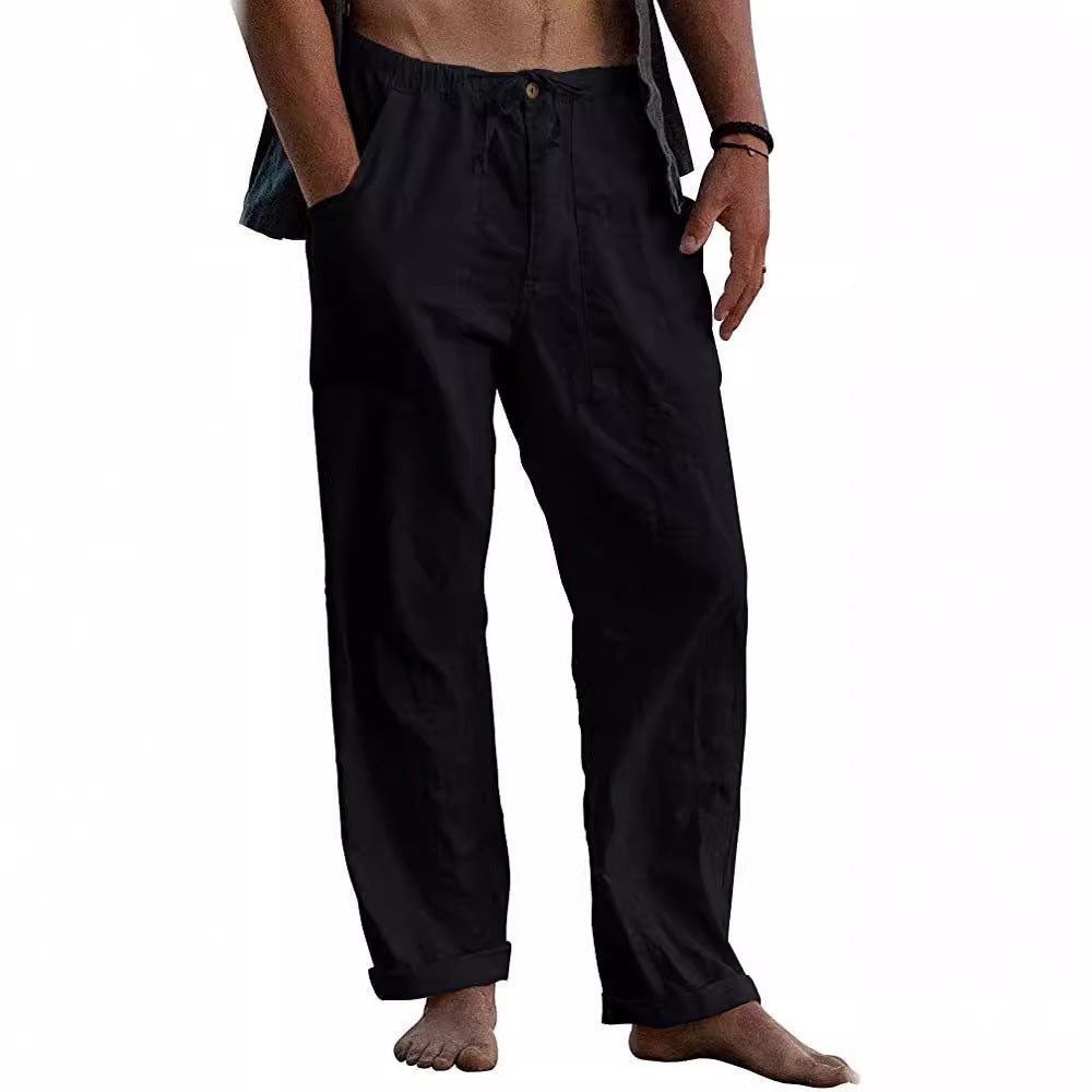 Herren nan leichte Leinenhose mit elastischem Bund und geradem Schnitt