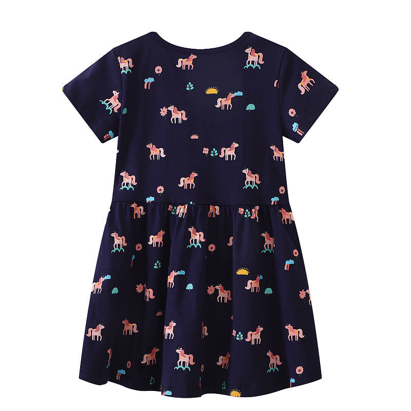 Mädchen Kurzarm Kleid mit verspieltem Einhorn-Motiv