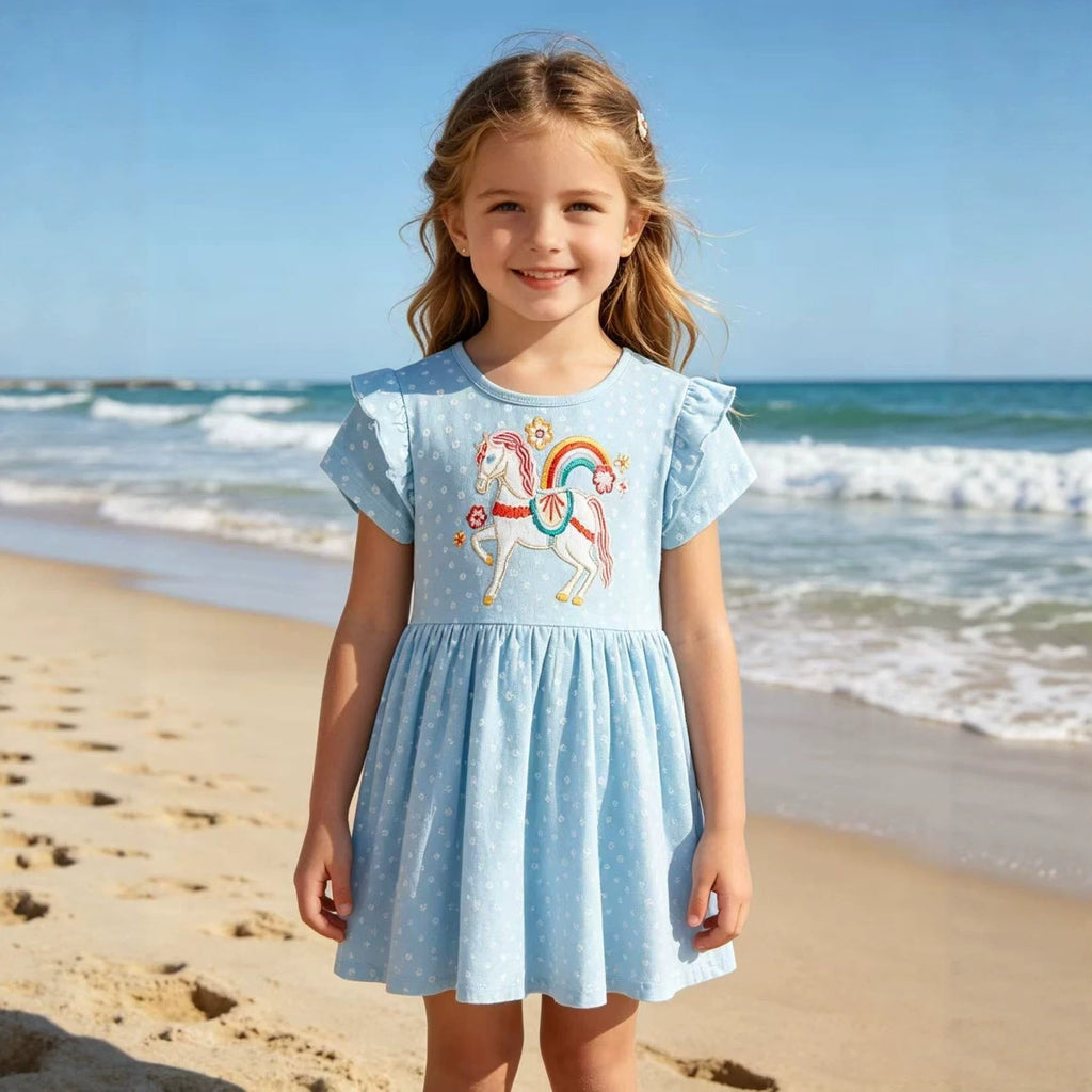 Mädchen Sommerkleid mit niedlichem Einhornmotiv und Rüschendetails