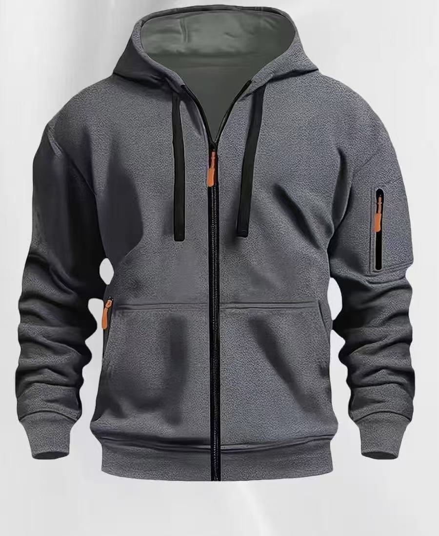 Herren nan funktionale Kapuzenjacke mit durchgehendem Reißverschluss, Ärmeltasche und elastischen Bündchen